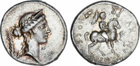 Roman Republic
Aemilia
Denario. 61 a.C. AEMILIA. M. Aemilius Lepidus. Anv.: Cabeza diademada de Roma a derecha, detrás palma. Rev.: AN. XV. PR. H.O....