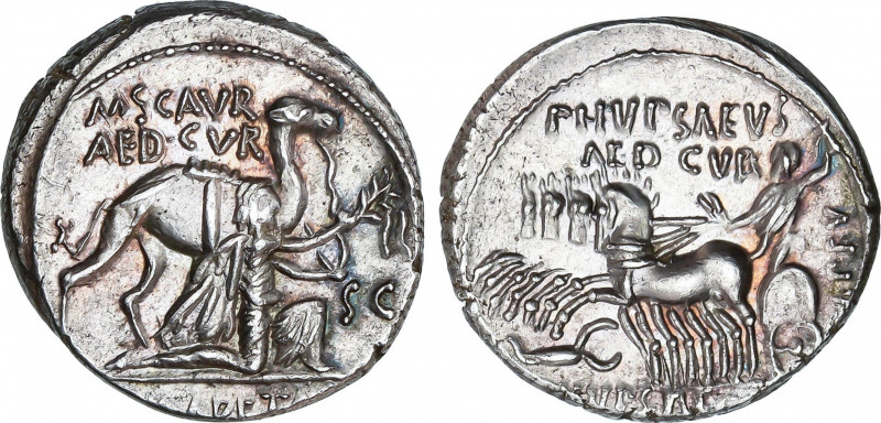 Roman Republic
Aemilia
Denario. 58 a.C. AEMILIA. M. Aemilius Scaurus y Pub Pla...