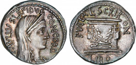 Roman Republic
Aemilia
Denario. 62 a.C. AEMILIA. Paullus Aemilius Lepidus. Rev.: Pozo escriboniano, debajo tenazas. 3,94 grs. Bonita pátina. Rara as...