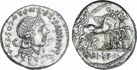 Roman Republic
Annia
Denario. 82-81 a.C. ANNIA. C. Annius y Lucius Fabius. HISPANIA. Anv.: Busto diademado a derecha entre C y balanzas. Rev.: Victo...