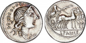 Roman Republic
Annia
Denario. 82-81 a.C. ANNIA. C. Annius y Lucius Fabius. HISPANIA. Anv.: (C. ANNIVS T.F.T.N). PRO. COS. EX. S.C. Busto diademado d...