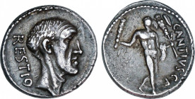 Roman Republic
Antia
Denario. 47 a.C. ANTIA. C. Antius C. f Restio. Anv.: Cabeza del tribuno Antius Restius a derecha, detrás RESTIO. Rev.: Hércules...