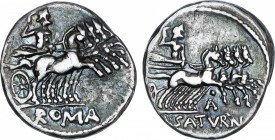 Roman Republic
Appuleia
Denario. 104 a.C. APPULEIA. Lucius Appuleius Saturninus. Anv.: Saturno en cuadriga a derecha. En exergo: ROMA. Rev.: Saturno...