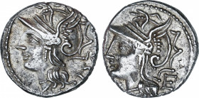 Roman Republic
Appuleia
Denario. 104 a.C. APPULEIA. Lucius Appuleius Saturninus. Anv.: L. SAT (nexadas). Rev.: Cabeza de Roma a izquierda detrás let...