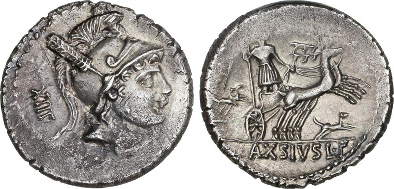 Roman Republic
Axia
Denario. 71 a.C. AXIA. Lucius Axius L.f. Naso. Anv.: Cabez...