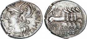 Roman Republic
Baebia
Denario. 137 a.C. BAEBIA. Marcius Baebius Q.f. Tampilus. Anv.: Cabeza de Roma a izquierda entre X y TAMPIL. Rev.: Apolo en cua...