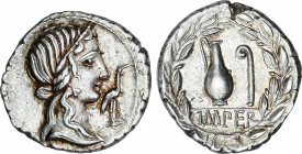 Roman Republic
Caecilia
Denario. 81 a.C. CAECILIA. Q. Caecilius Metellus Pius. Anv.: Cabeza diademada de la Piedad a derecha, delante cigüeña. Rev.:...