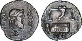 Roman Republic
Caecilia
Denario. 47-46 a.C. CAECILIA. Q. Caecilius Metellus Pius Scipio y P. Licinius Crassus Junianus. AFRICA. Anv.: Cabeza lauread...