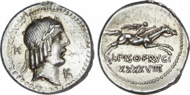 Roman Republic
Calpurnia
Denario. 90-89 a.C. CALPURNIA. L. Calpurnius Piso Frugi. Anv.: Cabeza laureada de Apolo a derecha, detrás K, bajo el mentón...