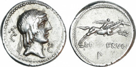 Roman Republic
Calpurnia
Denario. 90-89 a.C. CALPURNIA. L. Calpurnius Piso Frugi. Anv.: Cabeza laureada de Apolo a derecha, entre C-C superadas de 3...