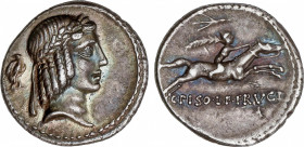 Roman Republic
Calpurnia
Denario. 64 a.C. CALPURNIA. C. Calpurnius Piso Frugi. Anv.: Cabeza laureada de Apolo a derecha, detrás águila. Rev.: C. PIS...