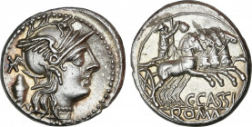 Roman Republic
Cassia
Denario. 126 a.C. CASSIA. C. Cassius. Rev.: Libertad en cuadriga a derecha, debajo C. Cassi. En exergo: ROMA. 3,85 grs. Brillo...