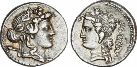 Roman Republic
Cassia
Denario. 78 a.C. CASSIA. L. Cassius Q. F. Longinus. Anv.: Cabeza de Libero Baco a derecha, detrás tirso. Rev.: Cabeza diademad...
