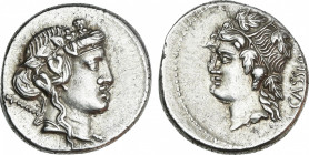 Roman Republic
Cassia
Denario. 78 a.C. CASSIA. L. Cassius Q.f. Longinus. 4,04 grs. Variante por el mechón de pelo de Libero Baco que cae por el cuel...