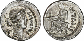 Roman Republic
Caludia
Denario. 41 a.C. CLAUDIA. C. Claudius C. f. Vestalis. Anv.: Busto diademado de Flora a derecha, detrás flor. C. CLODIVS-C.F. ...