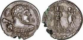 Roman Republic
Cornelia
Denario. 100 a.C. CORNELIA. Pub. Cornelius Lentulus Marcellinus. Anv.: Hércules con maza en el hombro, detrás escudo oval y ...