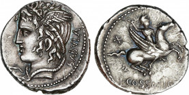 Roman Republic
Cossutia
Denario. 74 a.C. COSSUTIA. L. Cossitius C.f. Anv.: Cabeza alada de Medusa a izquierda, detrás SABVLA. Rev.: Ballerophon mont...