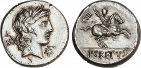 Roman Republic
Crepusia
Denario. 82 a.C. CREPUSIA. Publius Crepusius. Anv.: Cabeza laureada de Apolo a derecha, detrás M y cetro, delante racimo de ...