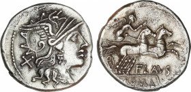Roman Republic
Decimia
Denario. 150 a.C. DECIMIA. Decimius Flavus. Anv.: Cabeza de Roma a derecha, detrás X. Rev.: Victoria con látigo en biga a der...