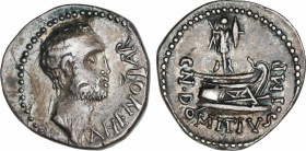 Roman Republic
Domitia
Denario. 41 a.C. DOMITIA. Cn. Domitius L.f. Ahenobarbus. GRECIA. Anv.: Cabeza de Cn. Ahenobarbus a derecha, delante AHENOBAR....