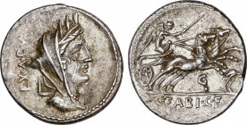 Roman Republic
Fabia
Denario. 104 a.C. FABIA. C. Fabius C.f. Hadrianus. Anv.: Cabeza de Cibeles velada a derecha, detrás EX.A.PV. Rev.: Victoria con...