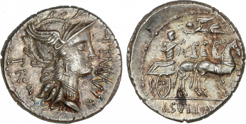 Roman Republic
Manlia
Denario. 82 a.C. MANLIA. L. Manlius Torquatus. Anv.: Cab...