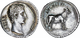 Roman Empire
Augustus (27 BC-14 AD)
Denario. Acuñada el 21-20 a.C. AUGUSTO. Samos. Anv.: CAESAR. Cabeza descubierta de Augusto a derecha. Rev.: AVGV...
