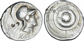 Roman Empire
Augustus (27 BC-14 AD)
Denario. Acuñada el 29-27 a.C. OCTAVIO. Anv.: IMP. Cabeza barbada de Marte a derecha. Rev.: CAESAR. Escudo redon...