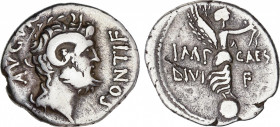 Roman Empire
Augustus (27 BC-14 AD)
Denario. Acuñada el 31 a.C. OCTAVIO. CYRENAICA. Anv.: AVGVR. PONTIF. Busto de Júpiter Amón a derecha. Rev.: IMP....