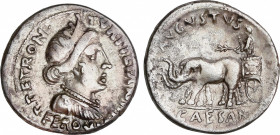 Roman Empire
Augustus (27 BC-14 AD)
Denario. Acuñada el 19 a.C. AUGUSTO. P. Petronius Turpilianus. Anv.: P. PETRON. TVRPILIAN III. VIR. FERO. Busto ...