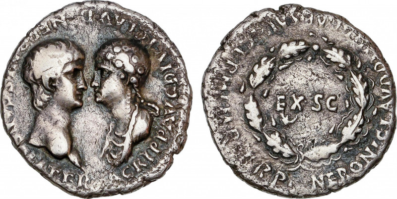 Roman Empire
Nero (54-68 AD)
Denario. Acuñada el 54 d.C. AGRIPINA HIJA y NERÓN...