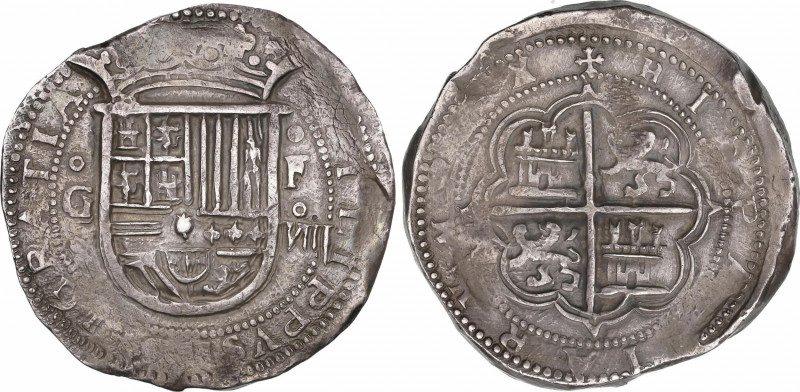 Philip II (1556-1598)
8 Reales. S/F. GRANADA. F. Anv.: G entre circulitos - Esc...