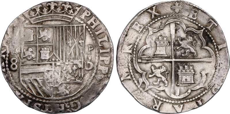 Philip II (1556-1598)
8 Reales. S/F. LIMA. D. Anv.: Estrella / 8 - Escudo - P /...
