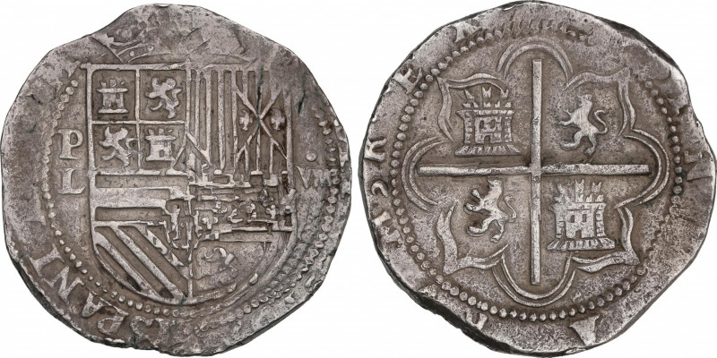 Philip II (1556-1598)
8 Reales. S/F. LIMA. L. Anv.: P / L - Escudo - VIII roel ...
