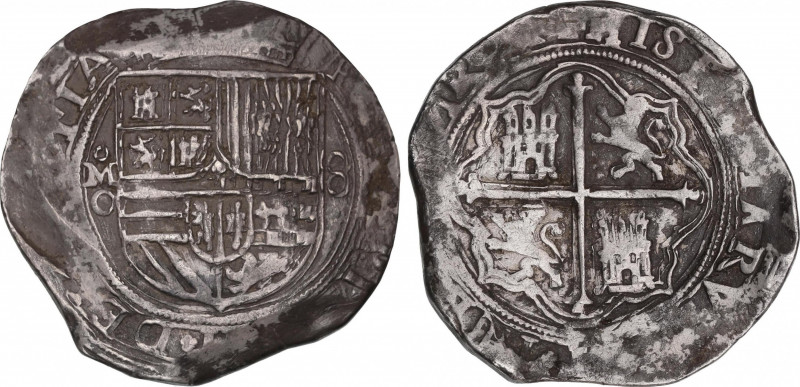Philip II (1556-1598)
8 Reales. S/F. MÉXICO. O. Anv.: M roel encima / O - Escud...