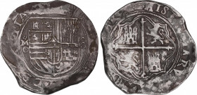 Philip II (1556-1598)
8 Reales. S/F. MÉXICO. O. Anv.: M roel encima / O - Escudo - 8. 27,33 grs. Acuñada entre 1572-1589. Pátina oscura. Escasa. MBC....
