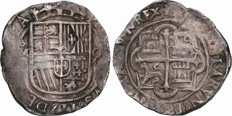 Philip II (1556-1598)
8 Reales. S/F. MÉXICO. (F). Anv.: M roel encima / (F) - E...