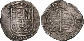 Philip II (1556-1598)
8 Reales. S/F. MÉXICO. (F). Anv.: M roel encima / (F) - Escudo - 8. Rev.: (HISPA)NIARVN:E(T IND)IARVN REX. 27,46 grs. Acuñada e...