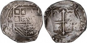 Philip II (1556-1598)
8 Reales. MÉXICO. F. Anv.: M roel encima / F - Escudo - (8). 27,20 grs. Acuñada entre 1589-1598. MBC-. / Struck between 1589-15...
