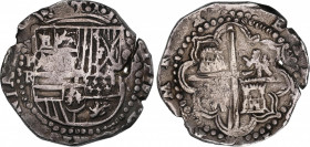 Philip II (1556-1598)
8 Reales. S/F. POTOSÍ. RL nexadas. Anv.: P / RL nexadas - Escudo - (VIII roel encima). 27,26 grs. Acuñada entre 1589 -1595. Gri...