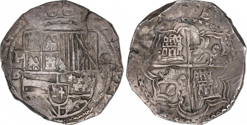 Philip II (1556-1598)
8 Reales. S/F. POTOSÍ. BR (nexada). Anv.: P / BR (nexada)...
