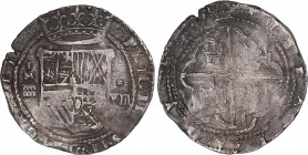 Philip II (1556-1598)
8 Reales. S/F. SEGOVIA. IM. Anv.: I / M / Acueducto - Escudo - VIII roel encima. 27,14 grs. Acuñada sobre 1586. Casa Vieja. Pát...