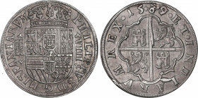 Philip II (1556-1598)
8 Reales. 15.89/7. SEGOVIA. 26,96 grs. Similar al lote anterior. Escasa. EBC. / Similar to previous lot. Scarce and extremely f...