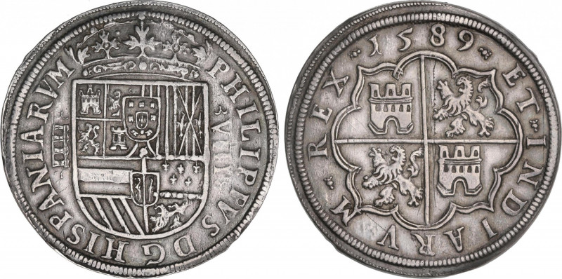 Philip II (1556-1598)
8 Reales. 1589. SEGOVIA. Anv.: Acueducto vertical de 3 ar...