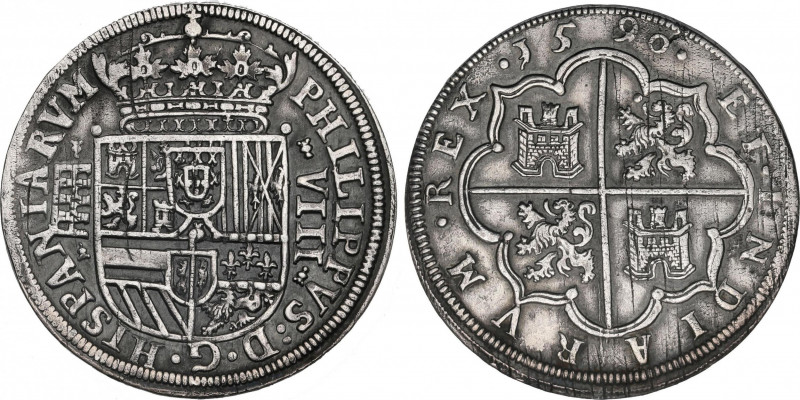 Philip II (1556-1598)
8 Reales. 1590. SEGOVIA. Anv.: Acueducto vertical de 4 ar...