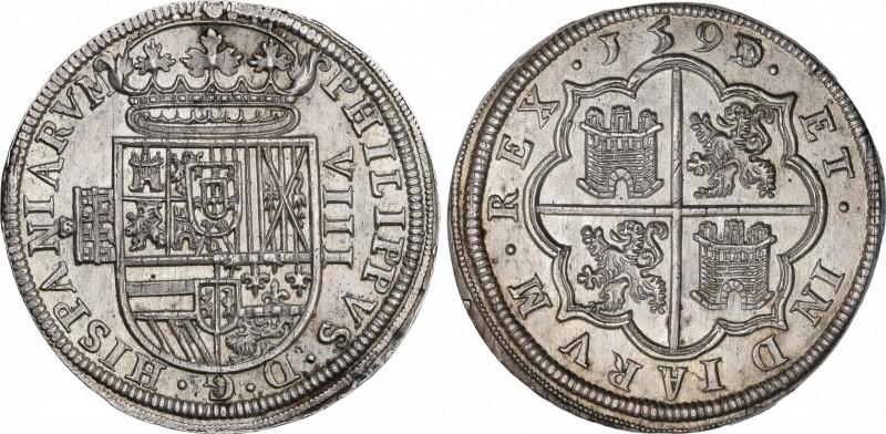 Philip II (1556-1598)
8 Reales. 1591/0. SEGOVIA. Encapsulada por NGC MS 63 (nº ...