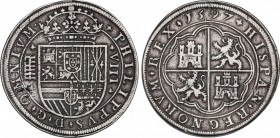 Philip II (1556-1598)
8 Reales. 1597. SEGOVIA. Anv.: OMNIVM. Acueducto de 5 arcos y 2 pisos. Ceca y valor entre adornos en forma de hoja de perejil. ...