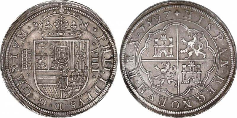 Philip II (1556-1598)
8 Reales. 1597. SEGOVIA. Anv.: OMNIVM. Acueducto vertical...