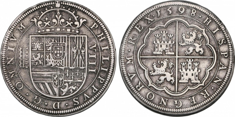 Philip II (1556-1598)
8 Reales. 1598. SEGOVIA. Anv.: OMNIVM. Acueducto de 5 arc...