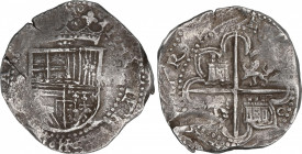 Philip II (1556-1598)
8 Reales. S/F. SEVILLA. C. Rev.: Ensayador a la derecha del 4º cuartel. 27,23 grs. Rara. MBC-/MBC. / Rare and almost very fine ...